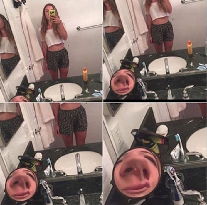 foto en espejo se refleja nariz de una muchacha