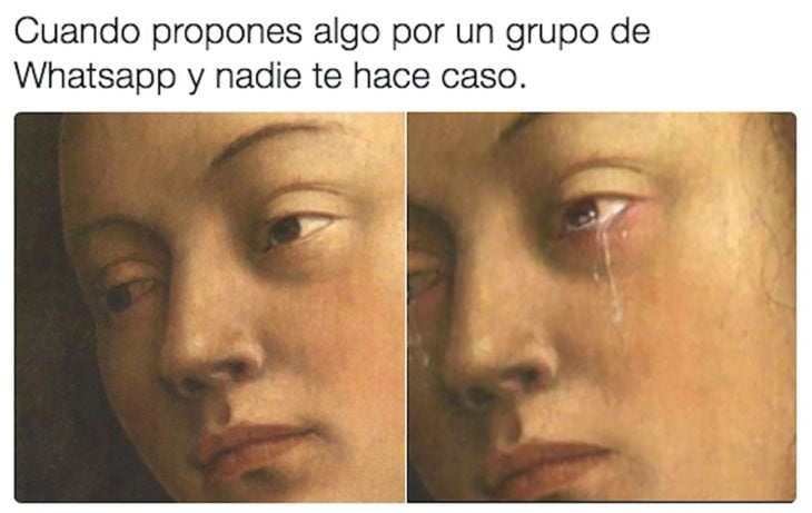 meme pintura de mujer llorando