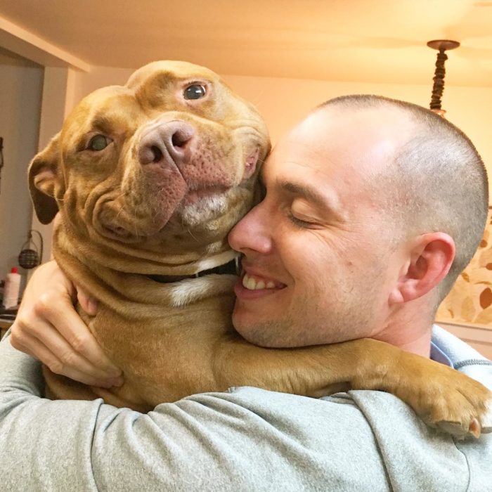 perro abrazando a humano