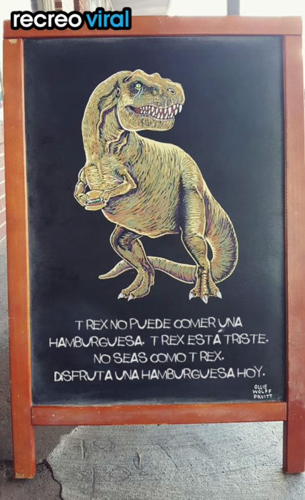 cartel gracioso para bar con un dinosaurio