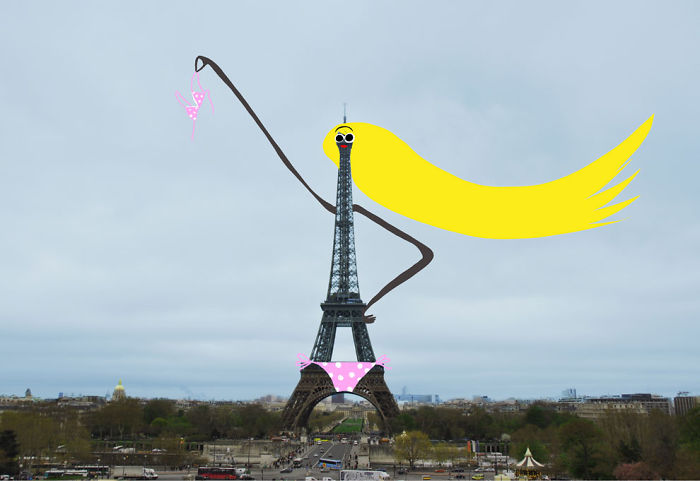 Arte en las calles de París - La torre Eiffel topless