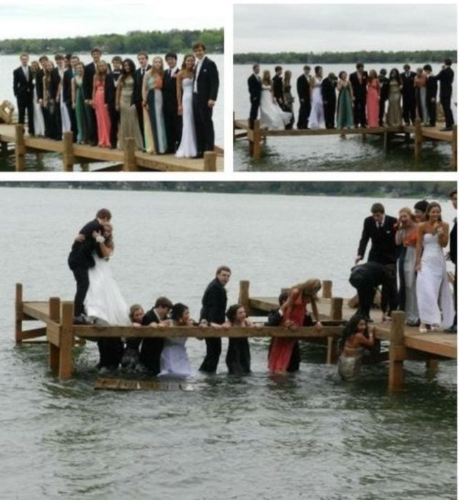 Foto de graduación se caen al agua