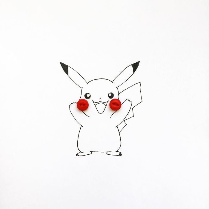 un pikachu hecho con dos botones rojos