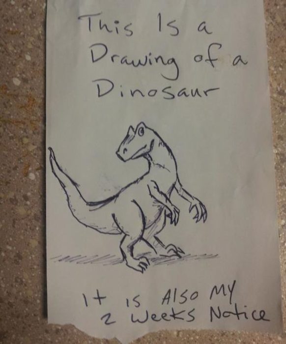 Renuncia con un dibujo de dinosaurio