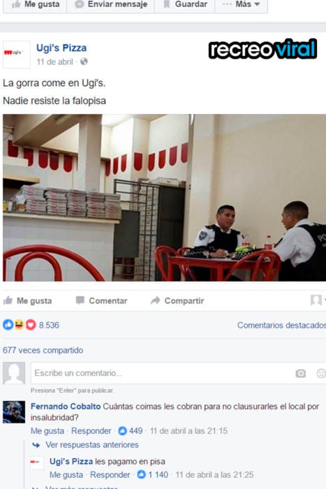 policías comiendo en pizza ugi's