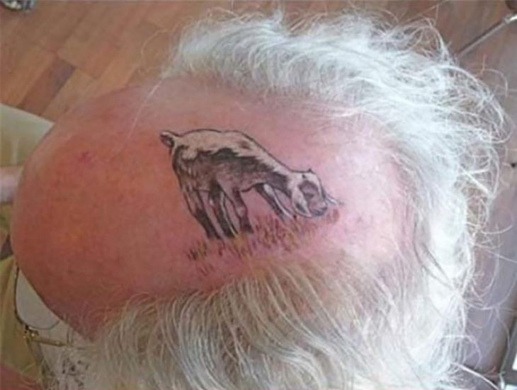 tatuaje de cabra en cuero cabelludo de señor