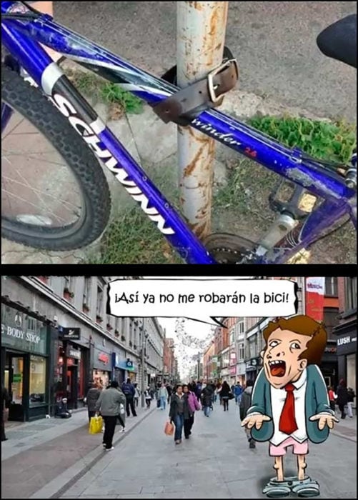 bicicleta asegurada con un cinturón