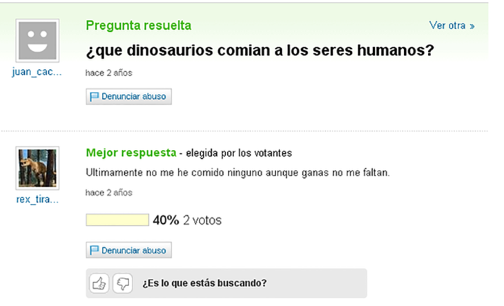 yahoo pregunta qué dinosaurios comían los seres humanos