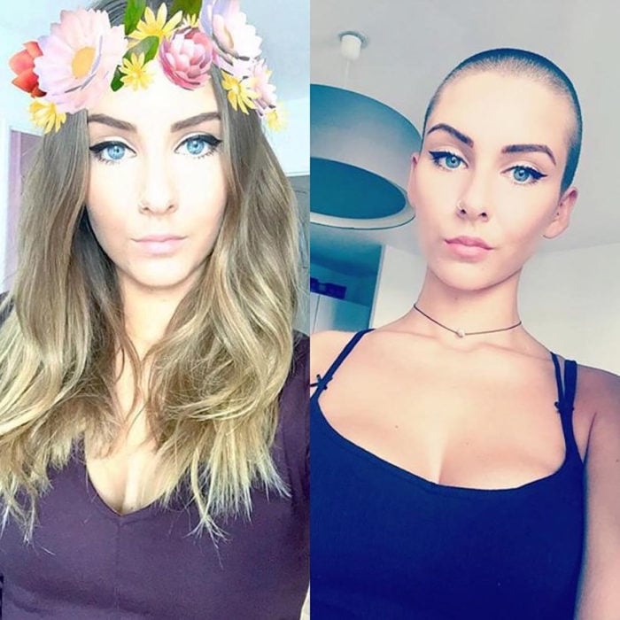antes y después de raparse el pelo