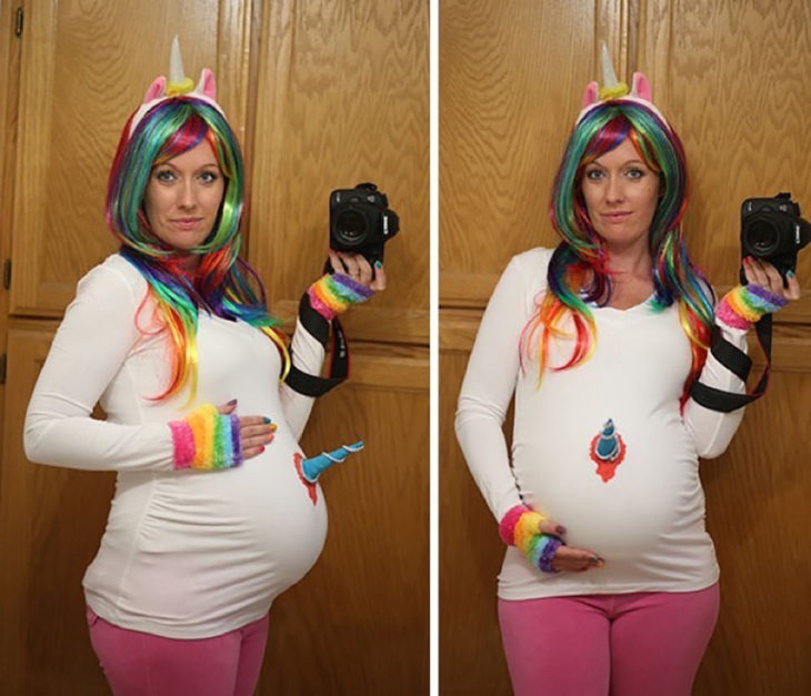 embarazada disfrazada de unicornio