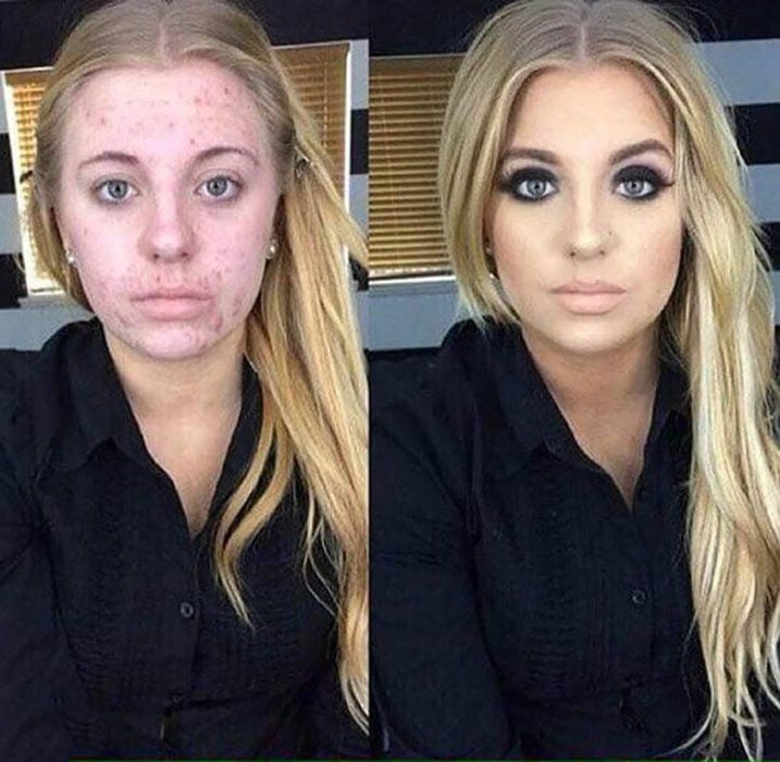 muchacha rubia se transforma con maquillaje 