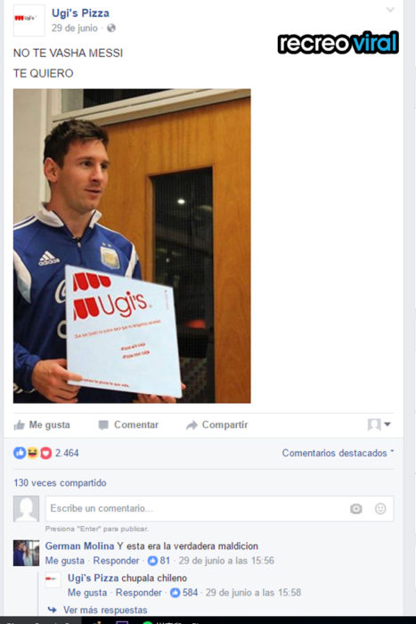 Messi sosteniendo caja de pizza ugi's