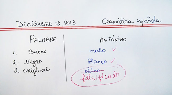 nota niño que dice que lo contrario a original es chino