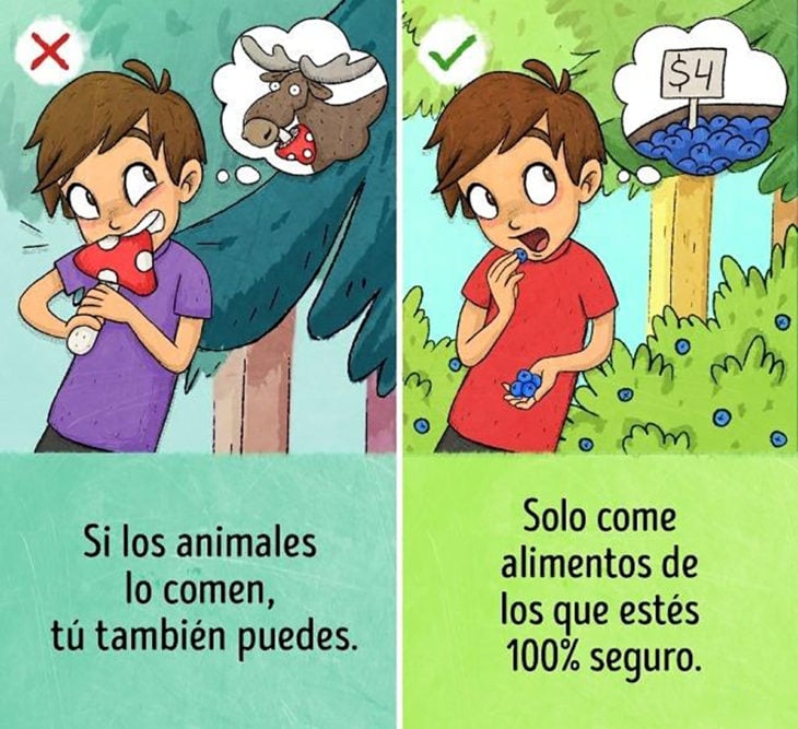 ilustración muchacho comiendo frutos del bosque