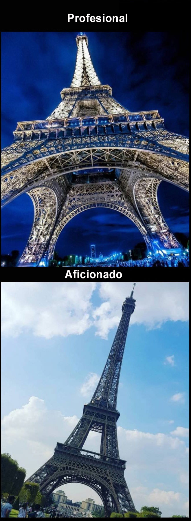 Foto profesional vs. amateur torre eiffel