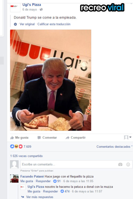 Donald Trump con una pizza ugi's