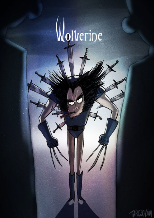 wolverine dibujado estilo tim burton 