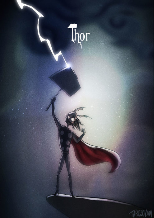 thor dibujado estilo tim burton 