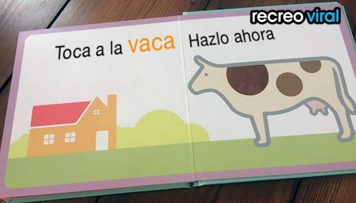 libro infantil con el dibujo de una vaca