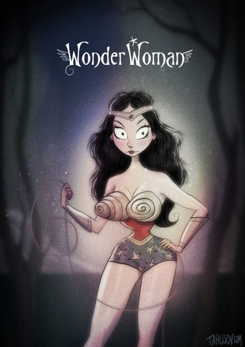 Wonder Woman dibujado estilo tim burton 