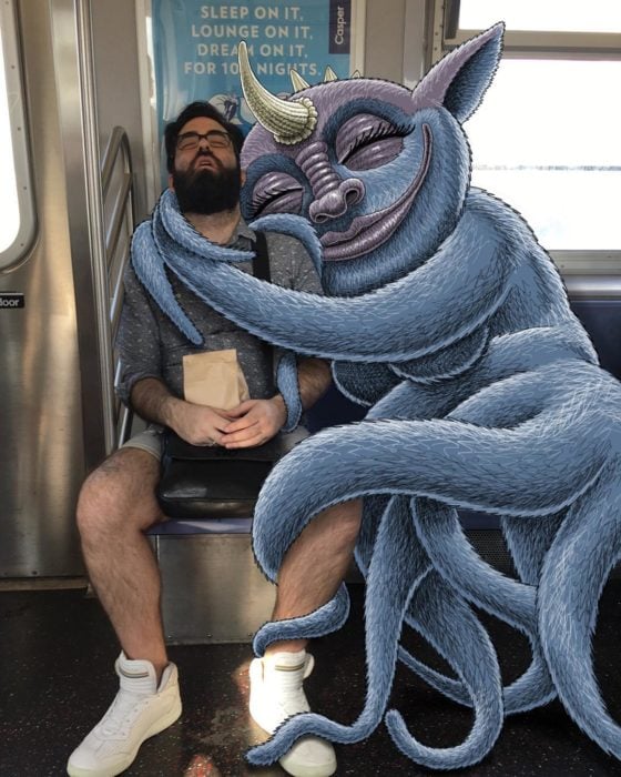 Ilustraciones metro - unmonstruo abrazando a un hombre