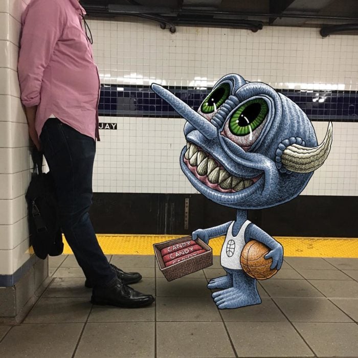 Ilustraciones metro - monstruo vendiendo dulces