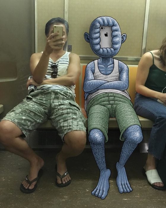 Ilustraciones metro - monstruo con cara de iphone