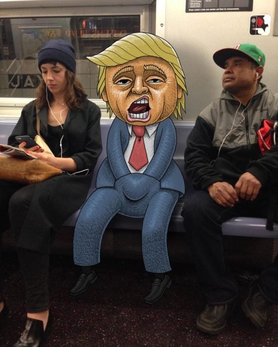 Ilustraciones metro - monstruo donald trump tocandose abajo del pantalon