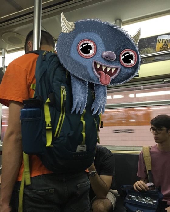 Ilustraciones metro - un monstruo en la mochila de alguien