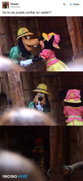 Minnie y Goofy besándose