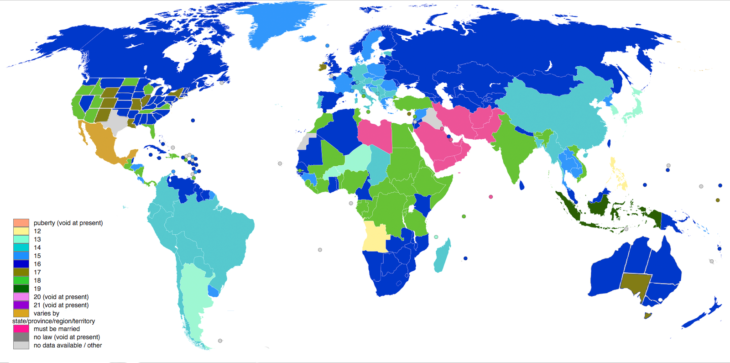 Mapas curiosidades mundo - edad para tener relaciones sexuales