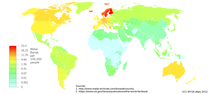 Mapas curiosidades mundo - bandas de metal