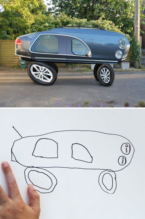 Papá recrea dibujos hijo - carro