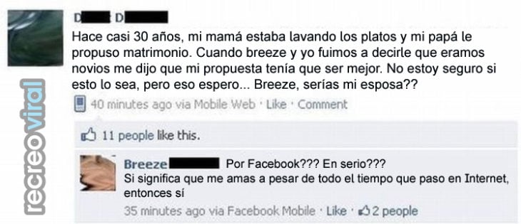 Peores propuestas de matrimonio - por facebook breeze