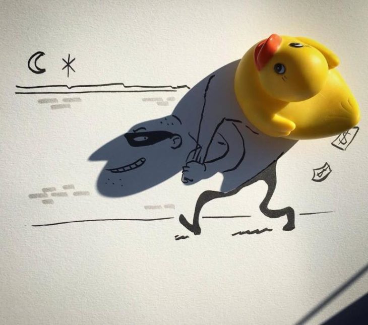 ilustración de ladrón de la sombra de un pato de plástico