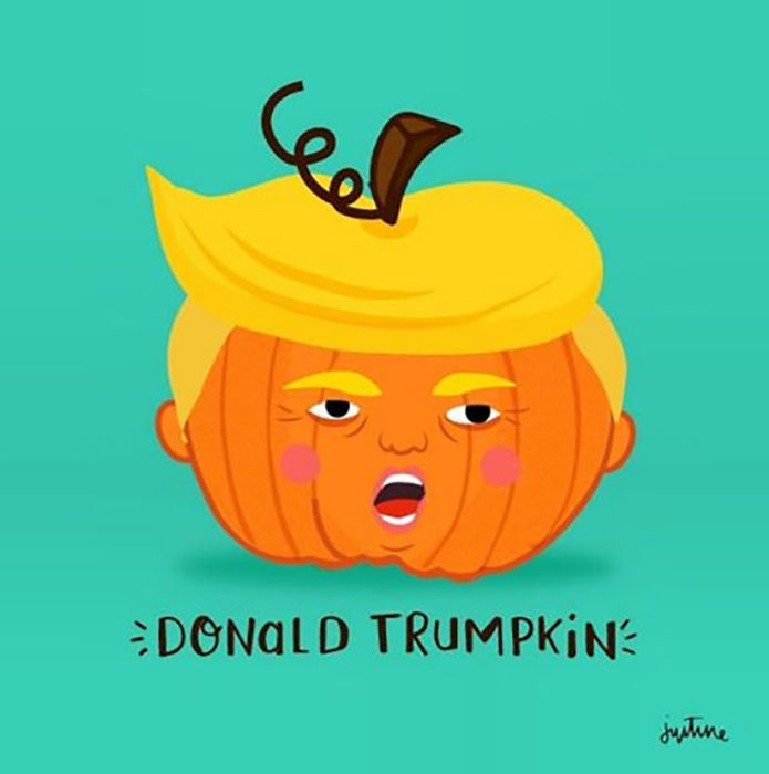 ilustración de calabaza con cara de donald trump