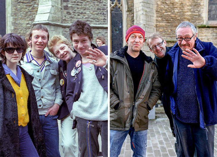 grupo de amigos recrean foto de cuando eran adolescentes