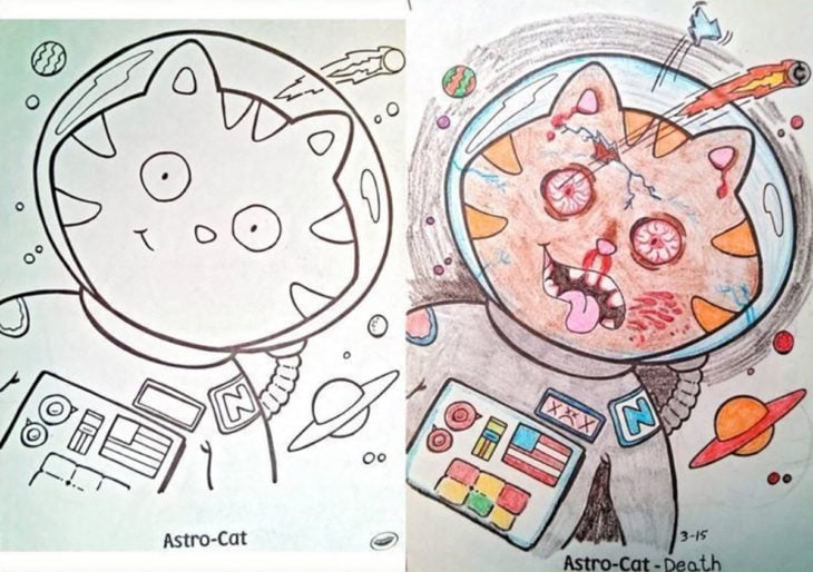 libro de colorear corrompido gato vestido de astronauta