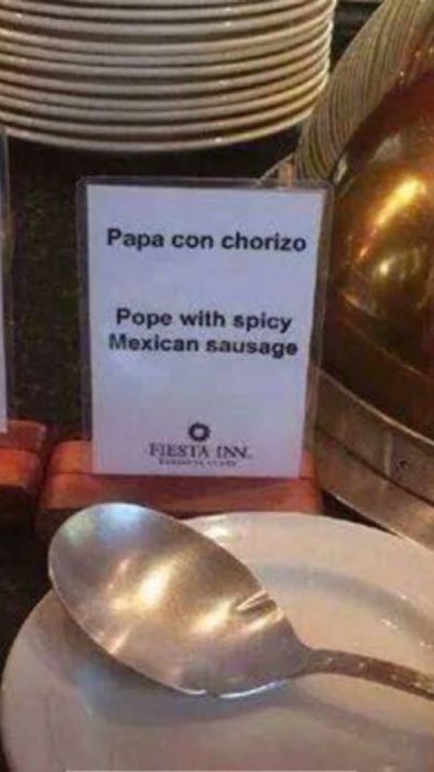 mala traduccción de menú: Papa con salsa picante mexicana