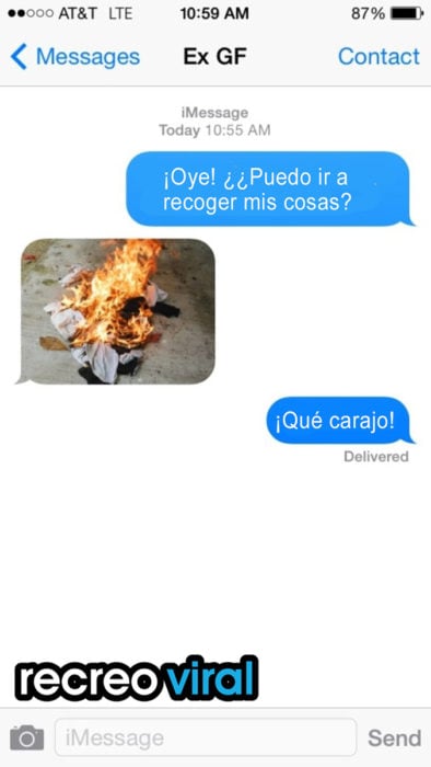 mensaje de texto con imagen de ropa quemada