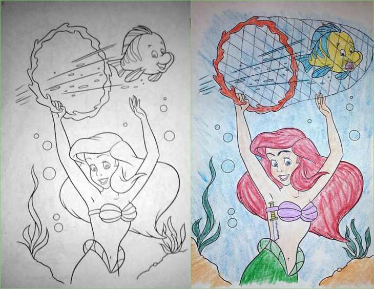 dibujo de colorear corrompido flounder y ariel 