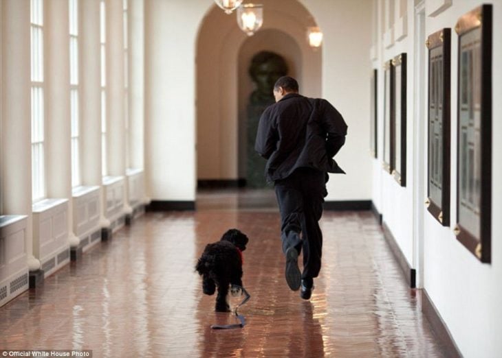 Barack corre con el perro de la familia, Bo