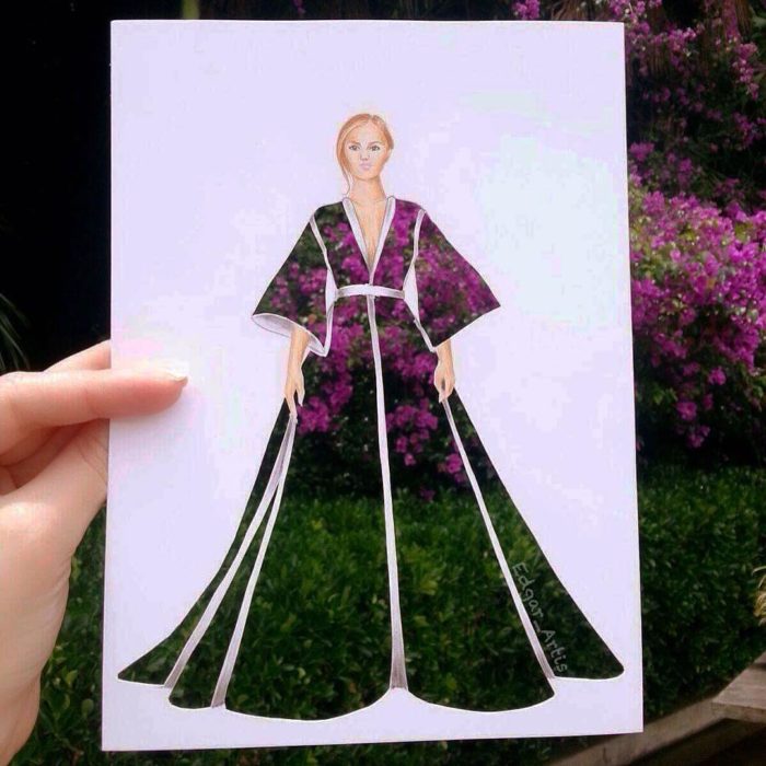 ilustración de moda con vestido recortado