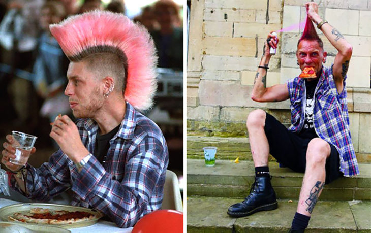 hombre de Mohawk Rosa antes y después 