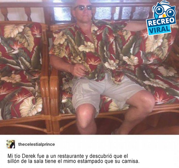 señor con la camisa del mismo estampado que el sillón