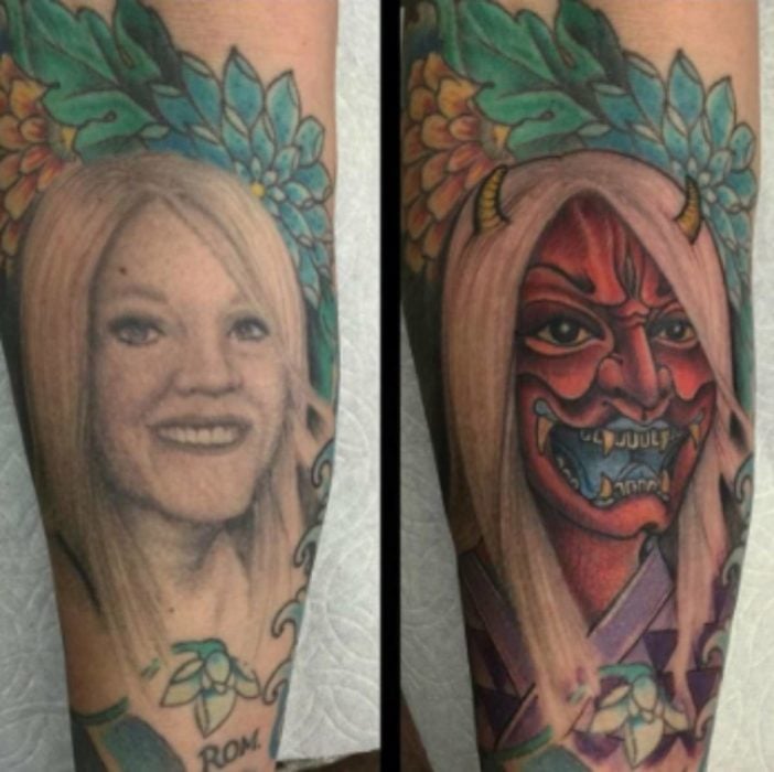 tatuaje de mujer convertido en tatuaje de demonio