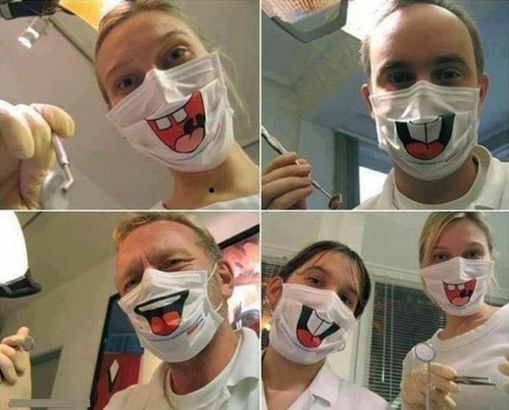 Dentistas con cubre-bocas extraños