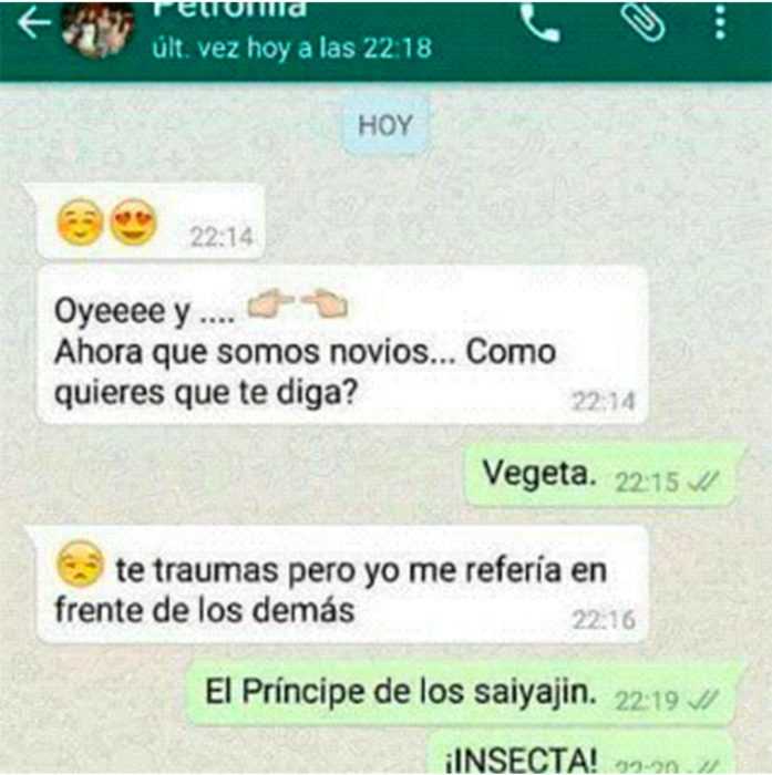 Conversación entre novios por whats 