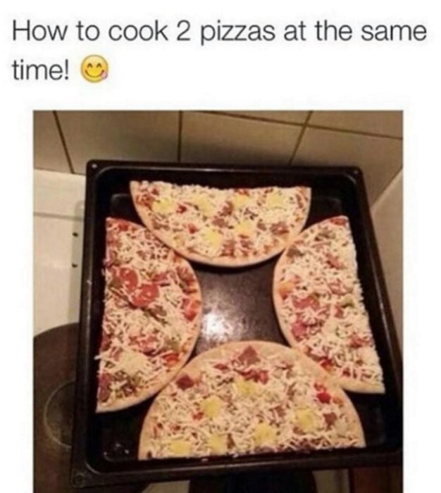 cocinar dos pizzas al mismo tiempo
