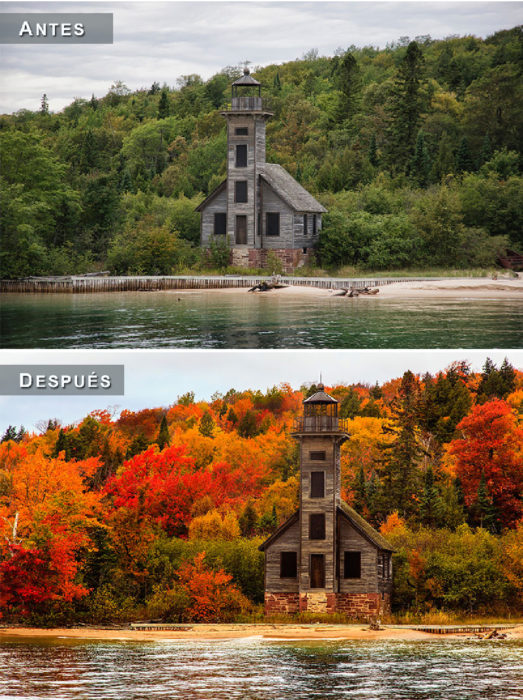 Otoño - casa a orillas del lago antes y después